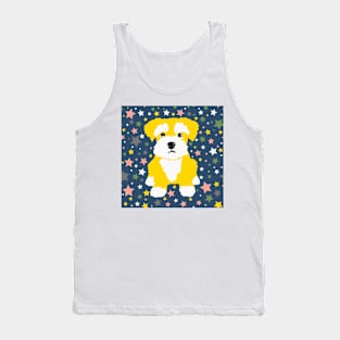 Yellow Miniature Schnauzer and Stars on Blue Background Tank Top